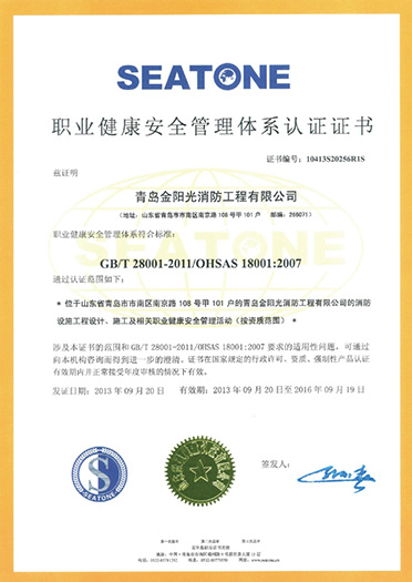 職業(yè)健康安全管理體系認(rèn)證證書